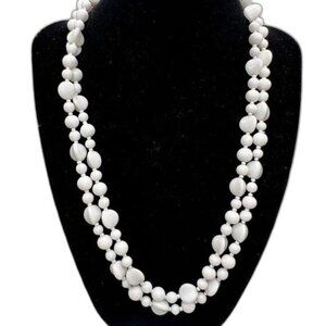 Vintage Midcentury White Milk Glass Beaded Necklace 40.5 Inches